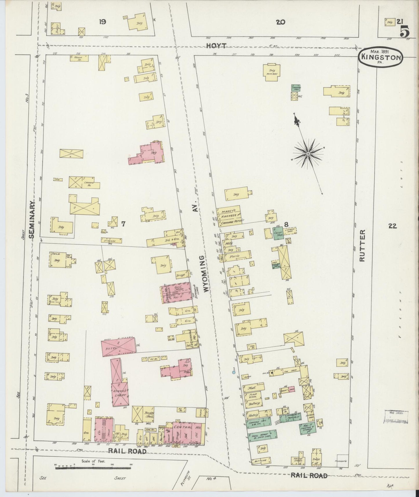 Sanborn Fire Insurance Map from Kingston, Luzerne County, Pennsylvania (1891), Sheet #0005 - Complete Map Set gallery image, historic Sanborn map, vintage wall art, Pennsylvania Pennsylvania