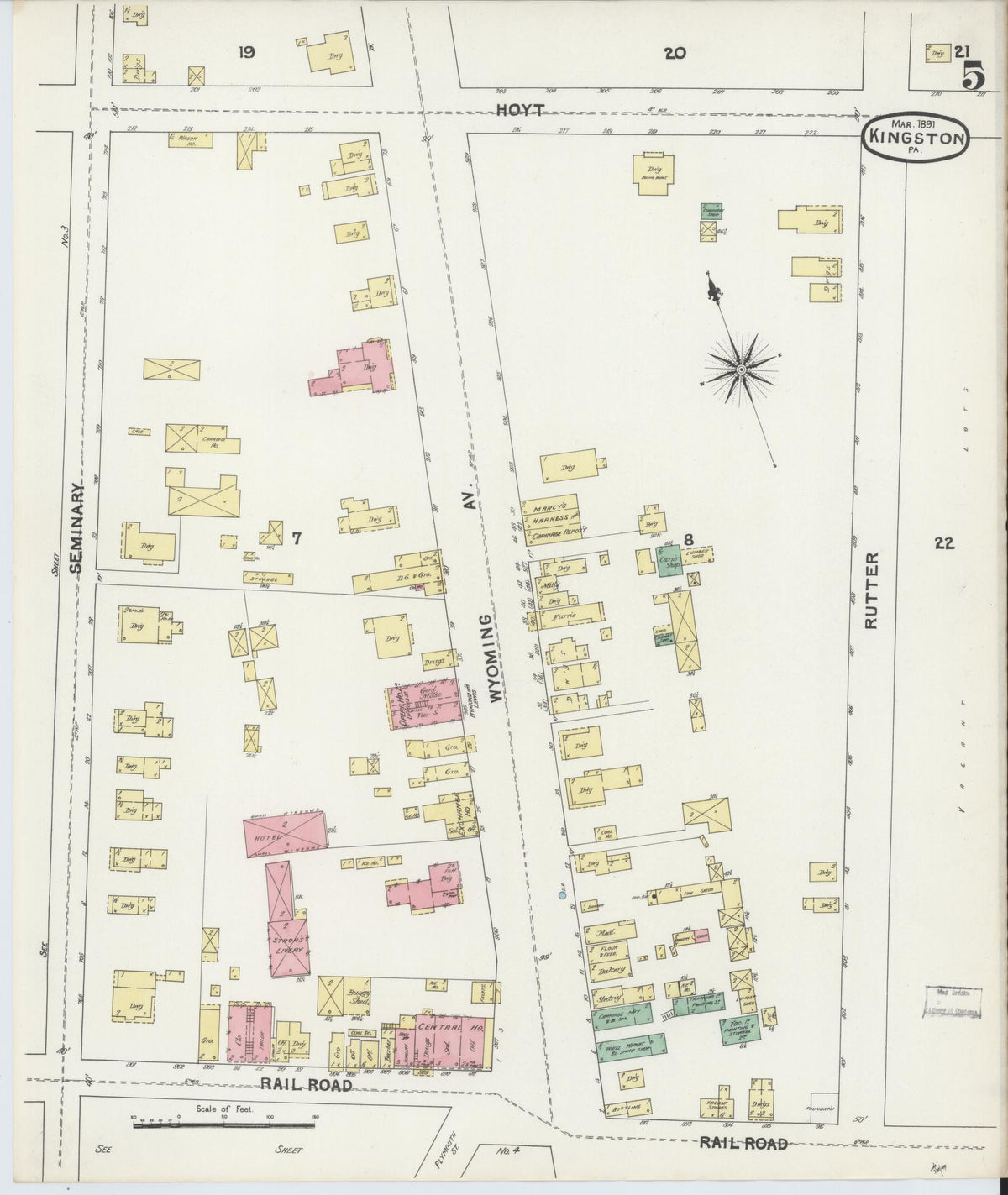Sanborn Fire Insurance Map from Kingston, Luzerne County, Pennsylvania (1891), Sheet #0005 - Complete Map Set gallery image, historic Sanborn map, vintage wall art, Pennsylvania Pennsylvania