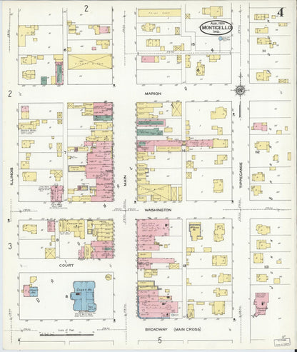 Sanborn Fire Insurance Map from Monticello, White County, Indiana (1909), Sheet #0004 - Complete Map Set gallery image, historic Sanborn map, vintage wall art, Indiana Indiana
