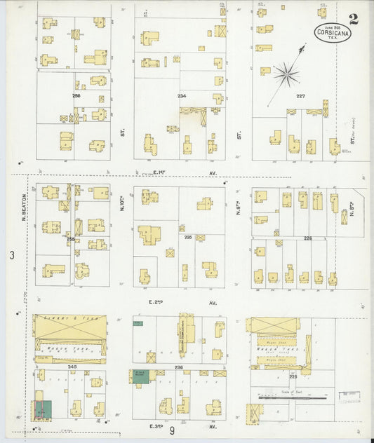 Sanborn Fire Insurance Map from Corsicana, Navarro County, Texas (1905), Sheet #0002 - Historic Sanborn Fire Insurance Map Print, vintage old map wall art, antique decor, genealogy gift, Texas Texas map