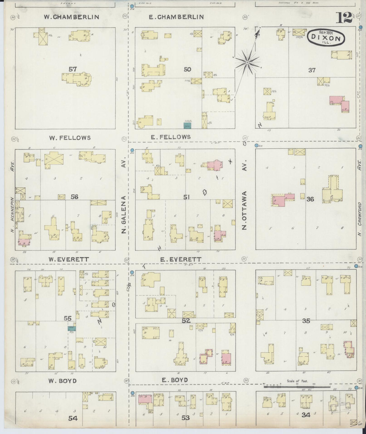 Sanborn Fire Insurance Map from Dixon, Lee County, Illinois (1891), Sheet #0012 - Historic Sanborn Fire Insurance Map Print, vintage old map wall art, antique decor, genealogy gift, Illinois Illinois map