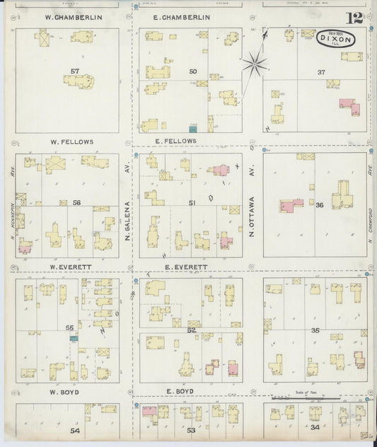 Sanborn Fire Insurance Map from Dixon, Lee County, Illinois (1891), Sheet #0012 - Historic Sanborn Fire Insurance Map Print, vintage old map wall art, antique decor, genealogy gift, Illinois Illinois map
