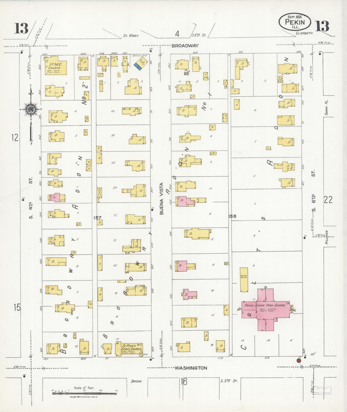 Sanborn Fire Insurance Map from Pekin, Tazewell County, Illinois (1925), Sheet #0013 - Historic Sanborn Fire Insurance Map Print, vintage old map wall art, antique decor, genealogy gift, Illinois Illinois map