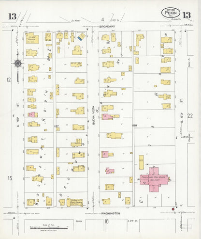 Sanborn Fire Insurance Map from Pekin, Tazewell County, Illinois (1925), Sheet #0013 - Historic Sanborn Fire Insurance Map Print, vintage old map wall art, antique decor, genealogy gift, Illinois Illinois map