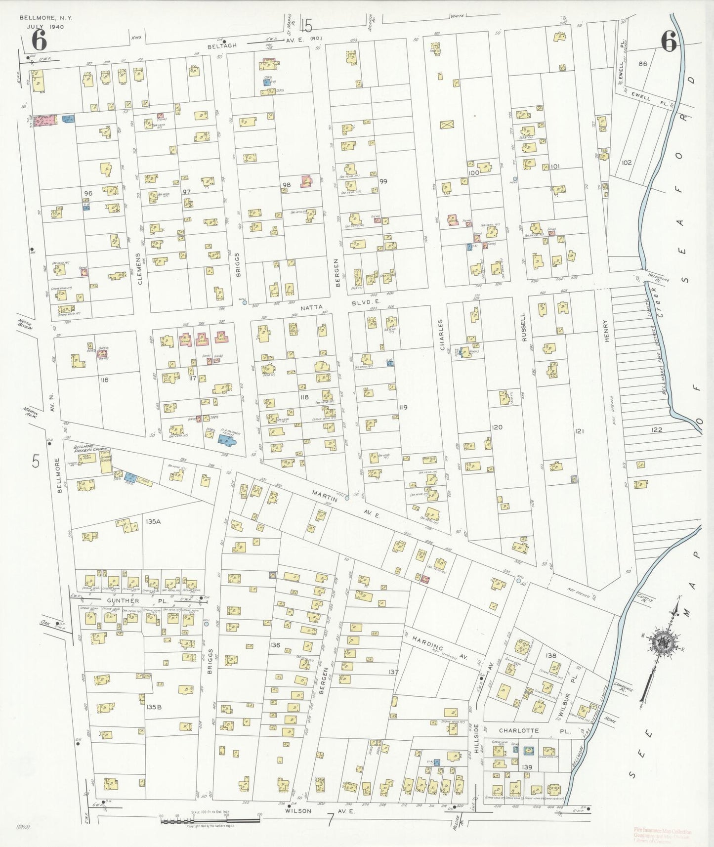 Sanborn Fire Insurance Map from Bellmore, Nassau County, New York (1940), Sheet #0006 - Historic Sanborn Fire Insurance Map Print, vintage old map wall art, antique decor, genealogy gift, New York New York map