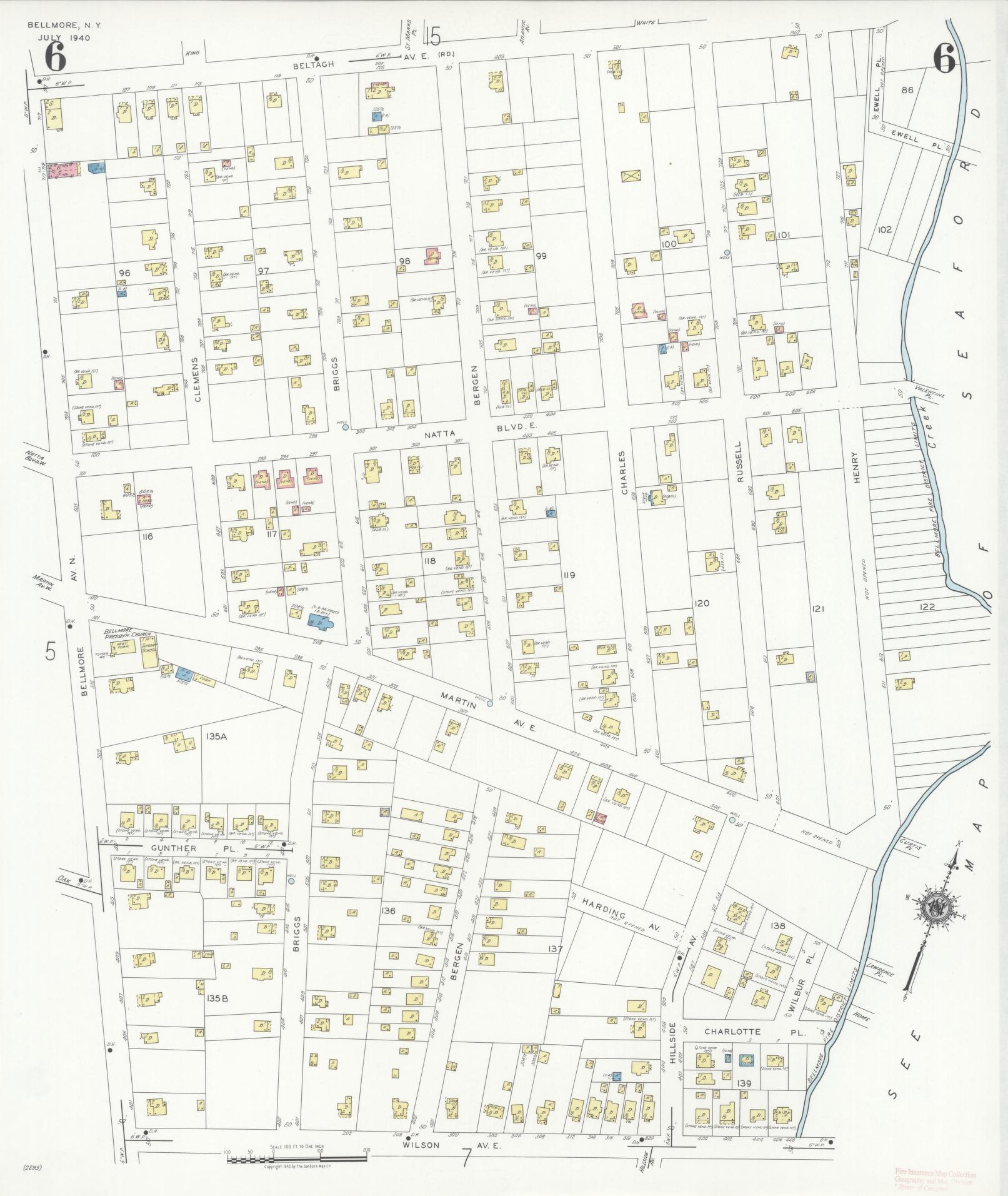Sanborn Fire Insurance Map from Bellmore, Nassau County, New York (1940), Sheet #0006 - Historic Sanborn Fire Insurance Map Print, vintage old map wall art, antique decor, genealogy gift, New York New York map