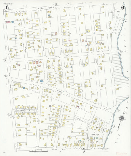 Sanborn Fire Insurance Map from Bellmore, Nassau County, New York (1940), Sheet #0006 - Historic Sanborn Fire Insurance Map Print, vintage old map wall art, antique decor, genealogy gift, New York New York map