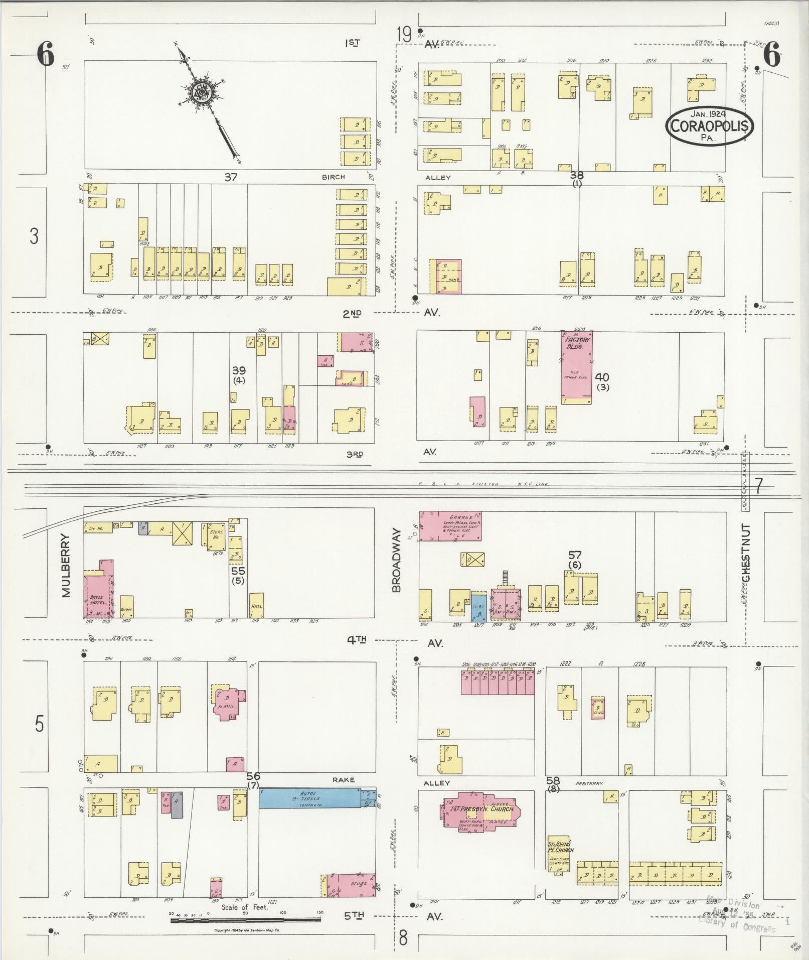 Sanborn Fire Insurance Map from Coraopolis, Allegheny County, Pennsylvania (1924), Sheet #0006 - Historic Sanborn Fire Insurance Map Print, vintage old map wall art, antique decor, genealogy gift, Pennsylvania Pennsylvania map
