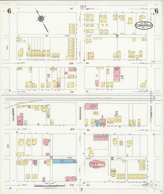 Sanborn Fire Insurance Map from Coraopolis, Allegheny County, Pennsylvania (1924), Sheet #0006 - Historic Sanborn Fire Insurance Map Print, vintage old map wall art, antique decor, genealogy gift, Pennsylvania Pennsylvania map