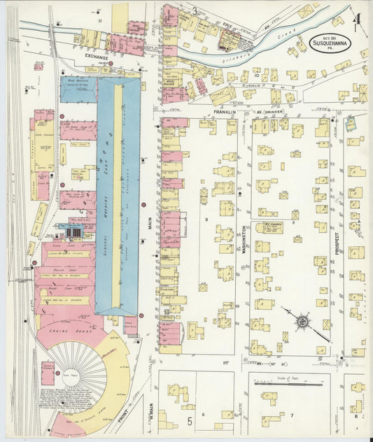 Sanborn Fire Insurance Map from Susquehanna, Susquehanna County, Pennsylvania (1911), Sheet #0004 - Historic Sanborn Fire Insurance Map Print, vintage old map wall art, antique decor, genealogy gift, Pennsylvania Pennsylvania map