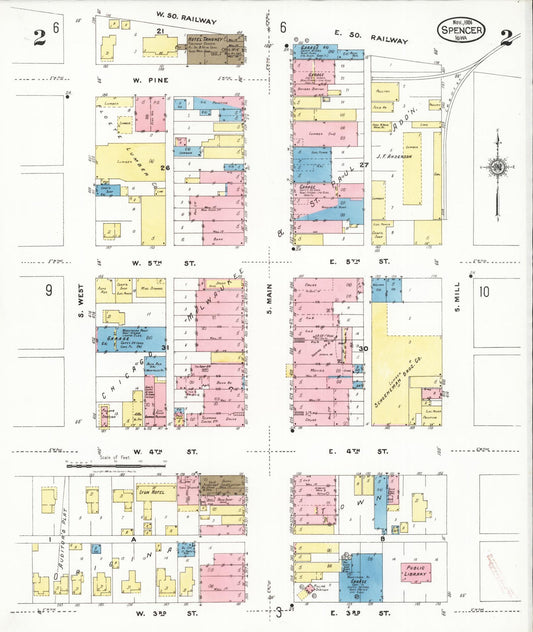 Sanborn Fire Insurance Map from Spencer, Clay County, Iowa (1924), Sheet #0002 - Historic Sanborn Fire Insurance Map Print, vintage old map wall art