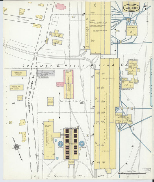 Sanborn Fire Insurance Map from Lake Linden, Houghton County, Michigan (1917), Sheet #0007 - Historic Sanborn Fire Insurance Map Print, vintage old map wall art, antique decor, genealogy gift, Michigan Michigan map