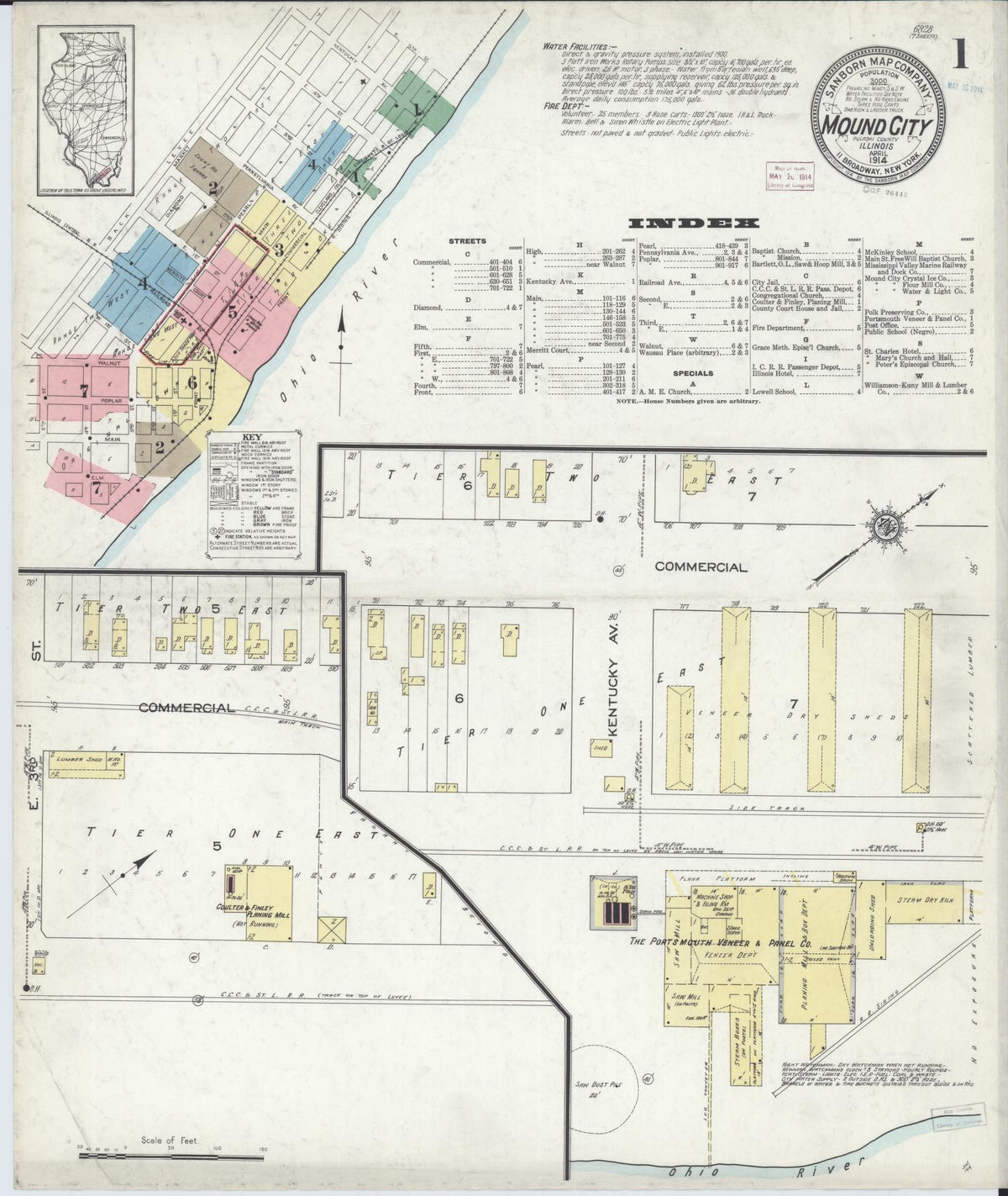 Sanborn Fire Insurance Map from Mound City, Pulaski County, Illinois (1914), Sheet #0001 - Historic Sanborn Fire Insurance Map Print, vintage old map wall art, antique decor, genealogy gift, Illinois Illinois map