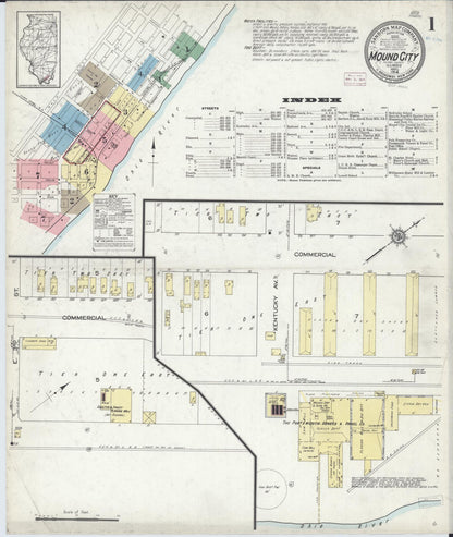 Sanborn Fire Insurance Map from Mound City, Pulaski County, Illinois (1914), Sheet #0001 - Historic Sanborn Fire Insurance Map Print, vintage old map wall art, antique decor, genealogy gift, Illinois Illinois map