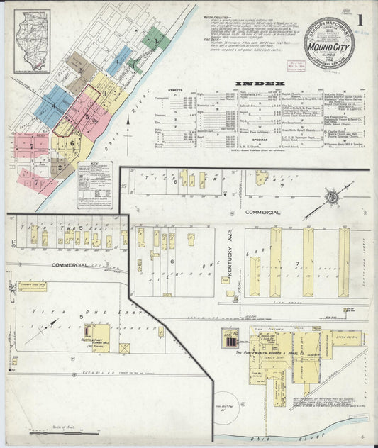 Sanborn Fire Insurance Map from Mound City, Pulaski County, Illinois (1914), Sheet #0001 - Historic Sanborn Fire Insurance Map Print, vintage old map wall art, antique decor, genealogy gift, Illinois Illinois map