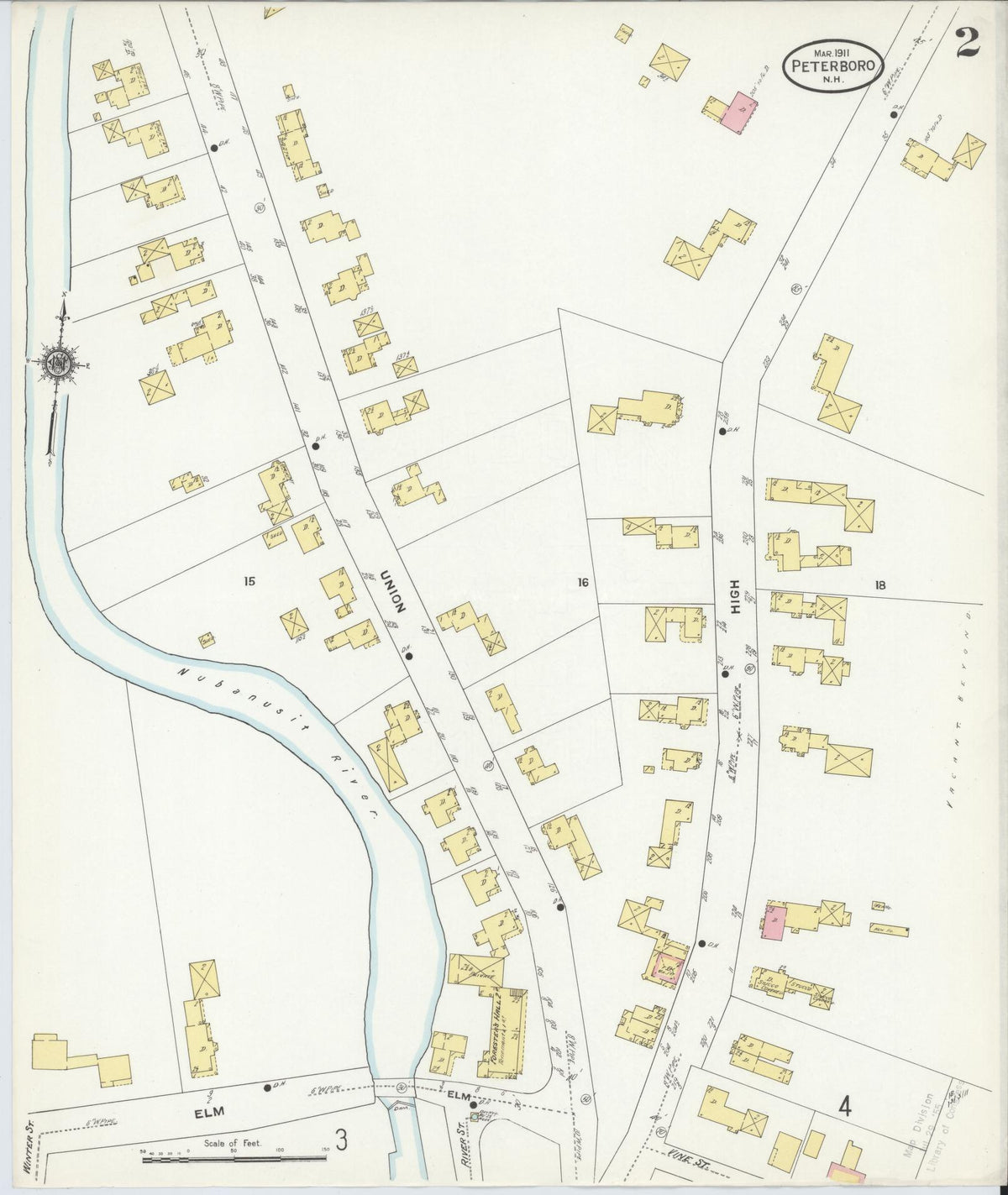 Sanborn Fire Insurance Map from Peterborough, Hillsborough County, New Hampshire (1911), Sheet #0002 - Historic Sanborn Fire Insurance Map Print, vintage old map wall art, antique decor, genealogy gift, New Hampshire New Hampshire map