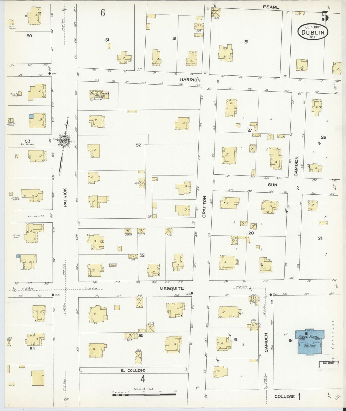Sanborn Fire Insurance Map from Dublin, Erath County, Texas (1912), Sheet #0005 - Historic Sanborn Fire Insurance Map Print, vintage old map wall art, antique decor, genealogy gift, Texas Texas map
