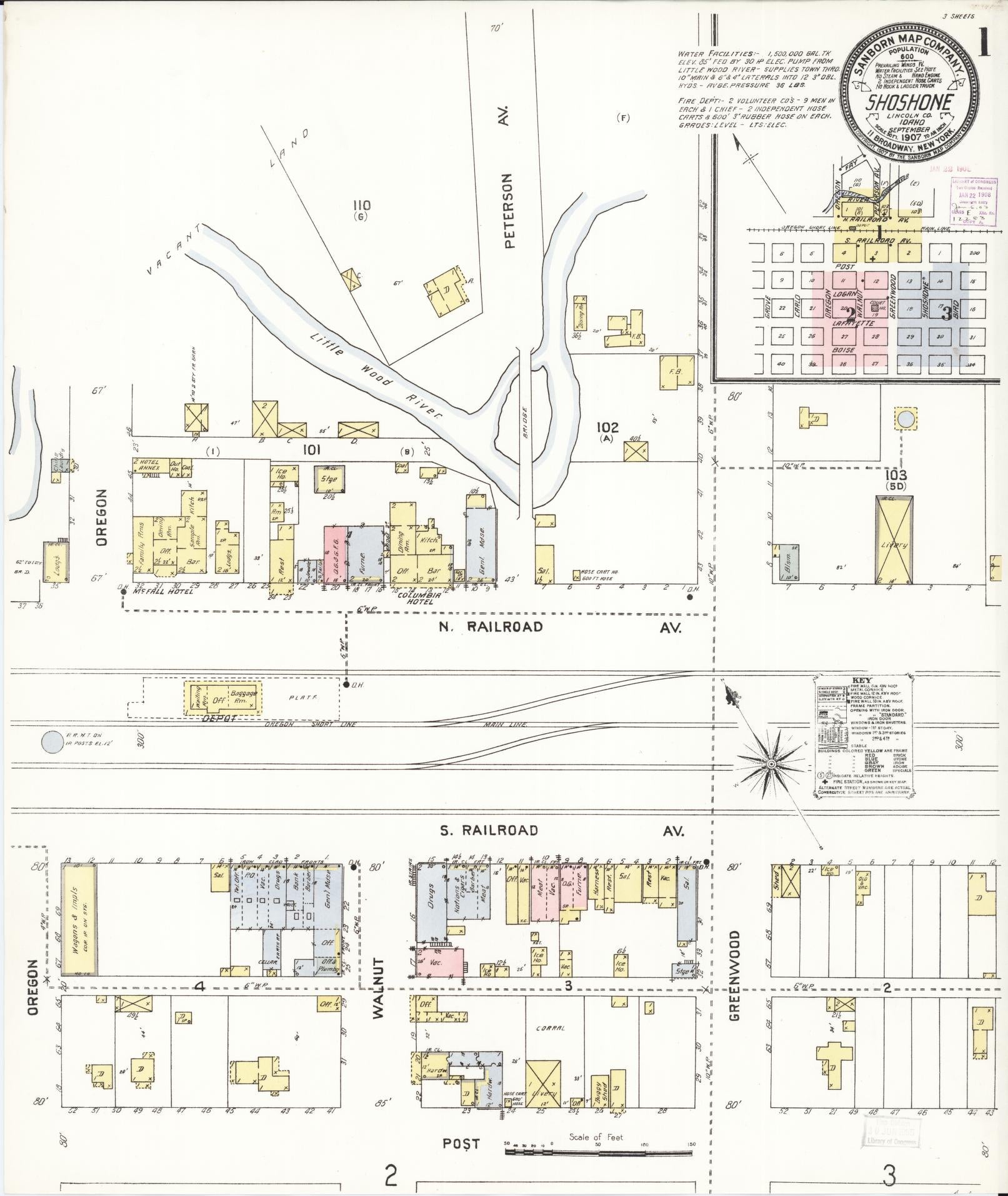 Sanborn Fire Insurance Map from Shoshone, Lincoln County, Idaho. (1907) – Historic Sanborn Fire Insurance Map Print