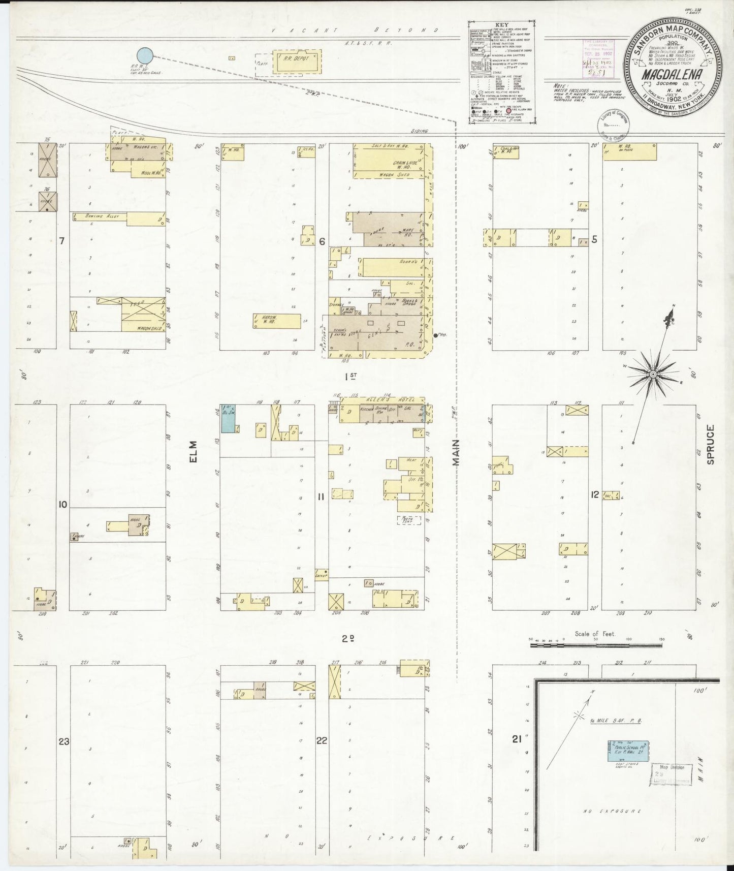 Sanborn Fire Insurance Map from Magdalena, Socorro County, New Mexico (1902), Sheet #0001 - Historic Sanborn Fire Insurance Map Print, vintage old map wall art, antique decor, genealogy gift, New Mexico New Mexico map