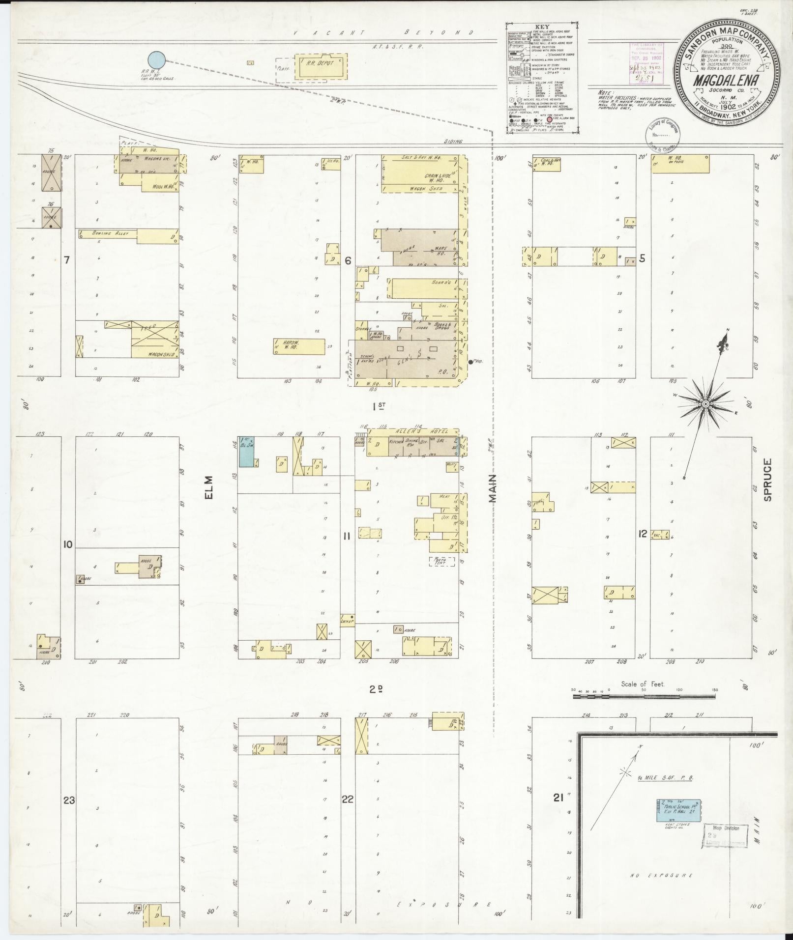 Sanborn Fire Insurance Map from Magdalena, Socorro County, New Mexico (1902), Sheet #0001 - Historic Sanborn Fire Insurance Map Print, vintage old map wall art, antique decor, genealogy gift, New Mexico New Mexico map