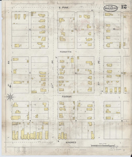 Sanborn Fire Insurance Map from Brainerd, Crow Wing County, Minnesota (1892), Sheet #0012 - Historic Sanborn Fire Insurance Map Print, vintage old map wall art, antique decor, genealogy gift, Minnesota Minnesota map