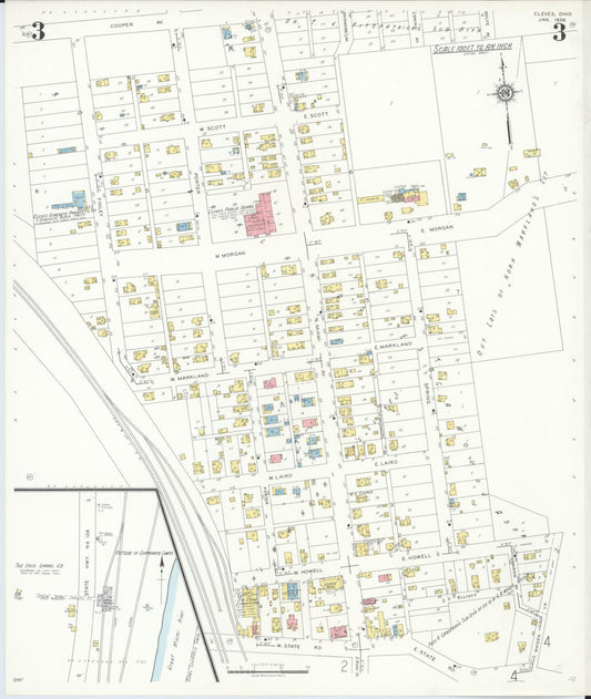 Sanborn Fire Insurance Map from Cleves, Hamilton County, Ohio (1938), Sheet #0003 - Historic Sanborn Fire Insurance Map Print, vintage old map wall art, antique decor, genealogy gift, Ohio Ohio map