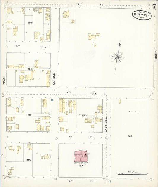 Sanborn Fire Insurance Map from Olympia, Thurston County, Washington (1891), Sheet #0007 - Historic Sanborn Fire Insurance Map Print, vintage old map wall art, antique decor, genealogy gift, Washington Washington map