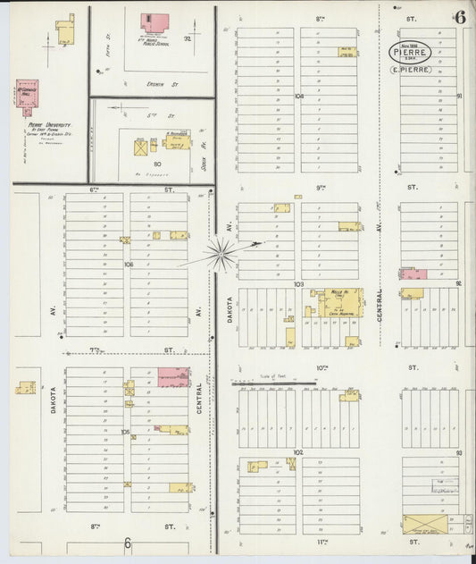 Sanborn Fire Insurance Map from Pierre, Hughes County, South Dakota (1898), Sheet #0006 - Historic Sanborn Fire Insurance Map Print, vintage old map wall art, antique decor, genealogy gift, South Dakota South Dakota map