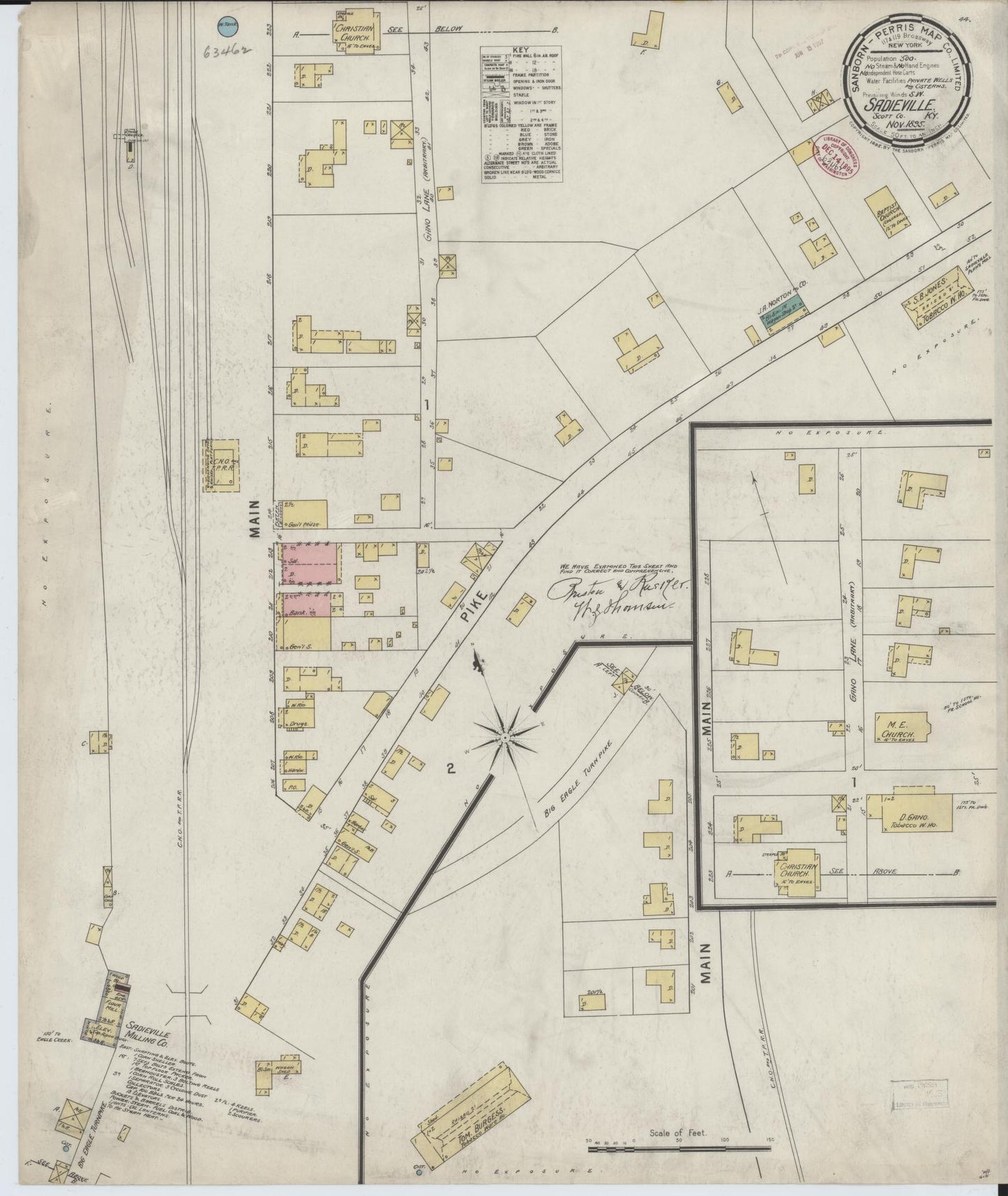 Sanborn Fire Insurance Map from Sadieville, Scott County, Kentucky (1895), Sheet #0001 - Historic Sanborn Fire Insurance Map Print, vintage old map wall art, antique decor, genealogy gift, Kentucky Kentucky map