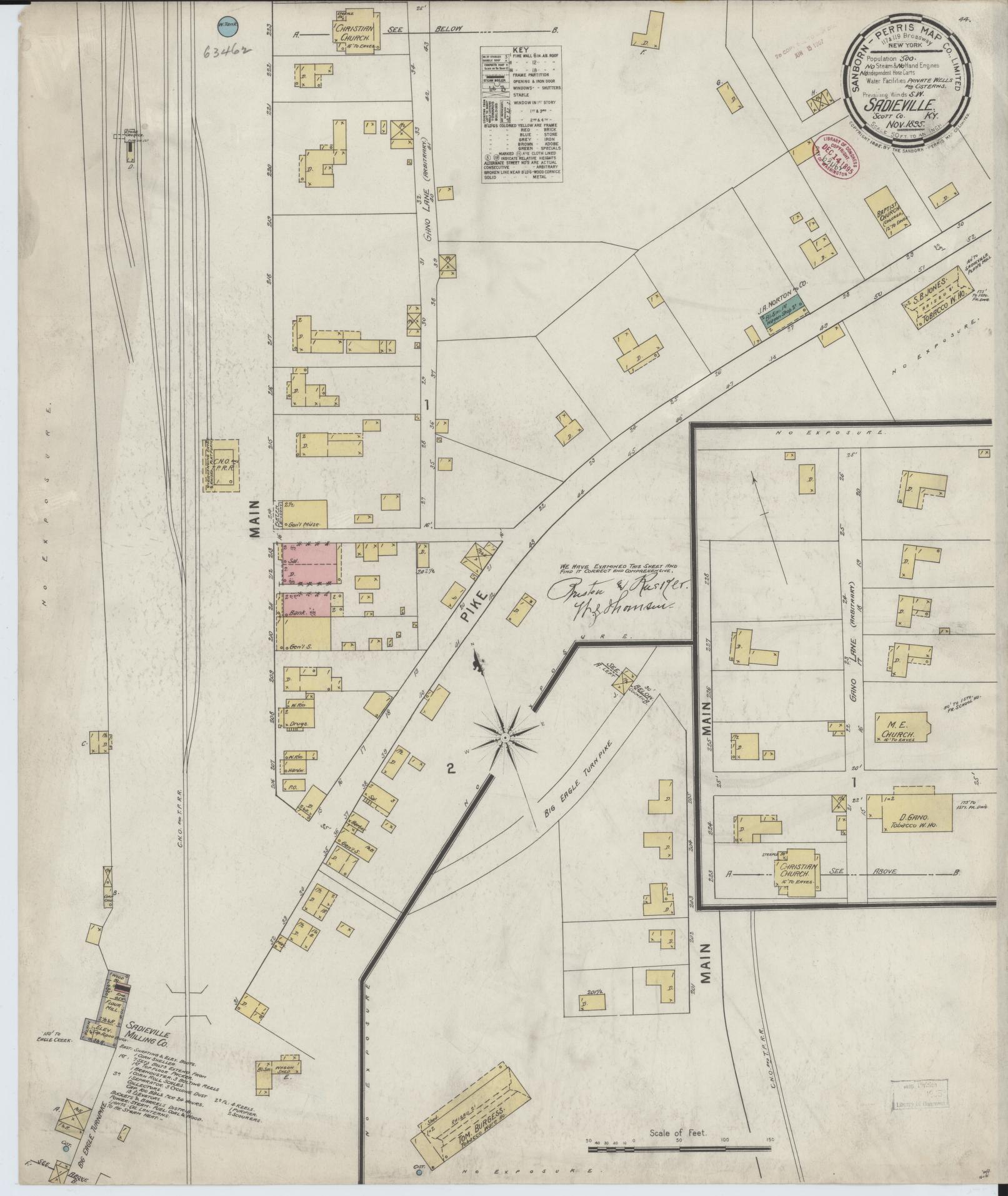 Sanborn Fire Insurance Map from Sadieville, Scott County, Kentucky (1895), Sheet #0001 - Historic Sanborn Fire Insurance Map Print, vintage old map wall art, antique decor, genealogy gift, Kentucky Kentucky map
