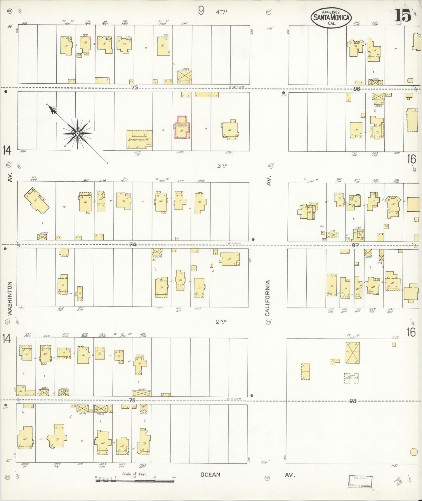 Sanborn Fire Insurance Map from Santa Monica, Los Angeles County, California (1909), Sheet #0015 - Complete Map Set gallery image, historic Sanborn map, vintage wall art, California California