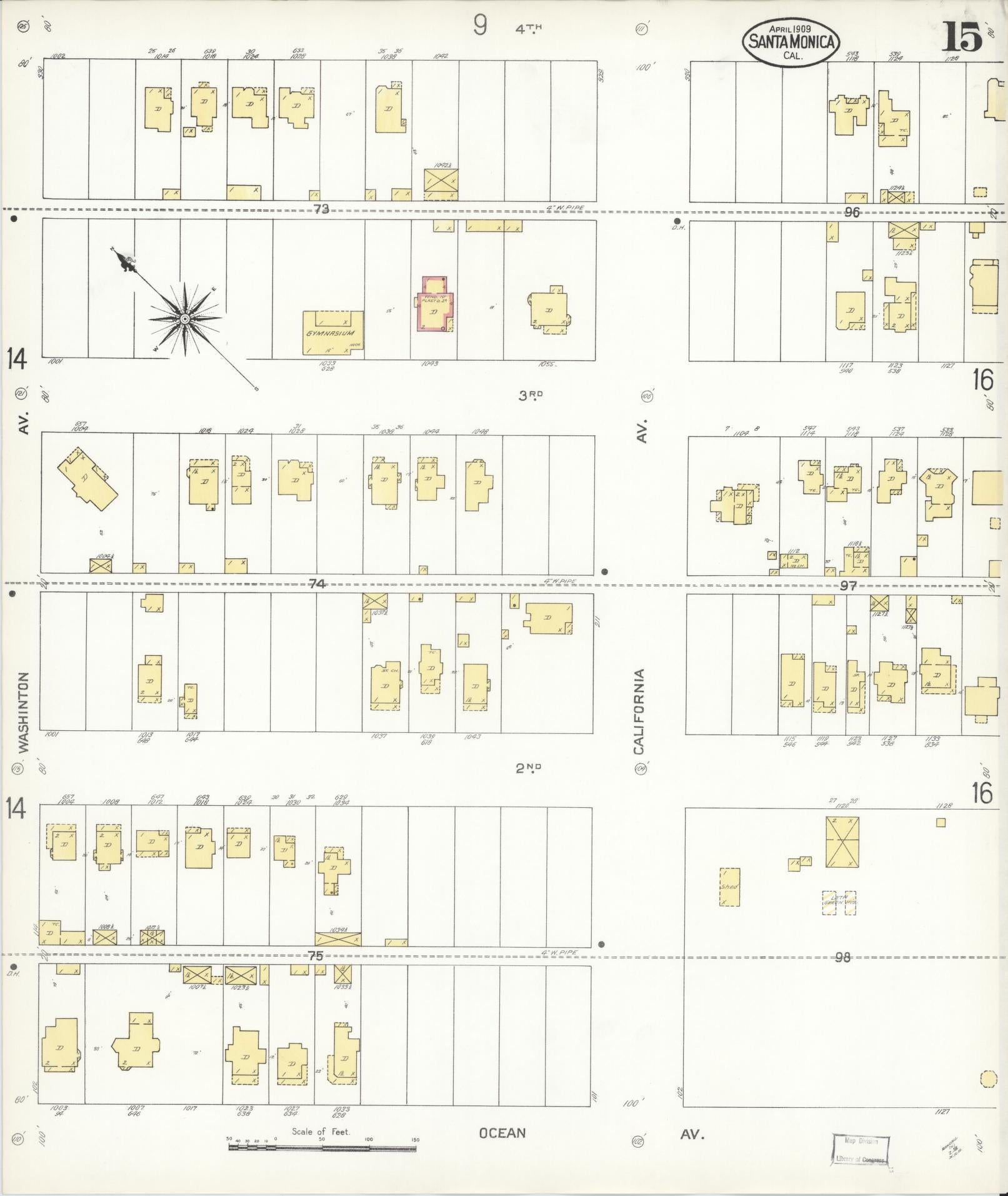 Sanborn Fire Insurance Map from Santa Monica, Los Angeles County, California (1909), Sheet #0015 - Complete Map Set gallery image, historic Sanborn map, vintage wall art, California California