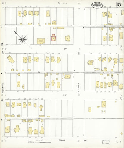 Sanborn Fire Insurance Map from Santa Monica, Los Angeles County, California (1909), Sheet #0015 - Complete Map Set gallery image, historic Sanborn map, vintage wall art, California California