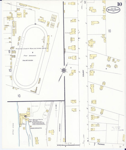 Sanborn Fire Insurance Map from Middlebury, Addison County, Vermont (1910), Sheet #0010 - Historic Sanborn Fire Insurance Map Print, vintage old map wall art, antique decor, genealogy gift, Vermont Vermont map
