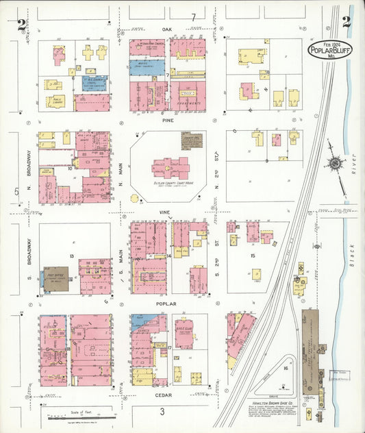 Sanborn Fire Insurance Map from Poplar Bluff, Butler County, Missouri (1924), Sheet #0002 - Historic Sanborn Fire Insurance Map Print, vintage old map wall art, antique decor, genealogy gift, Missouri Missouri map