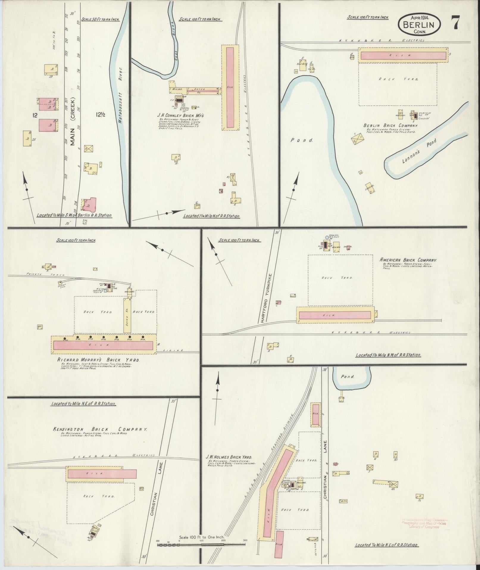 Sanborn Fire Insurance Map from Berlin, Hartford County, Connecticut (1914), Sheet #0007 - Complete Map Set gallery image, historic Sanborn map, vintage wall art, Connecticut Connecticut