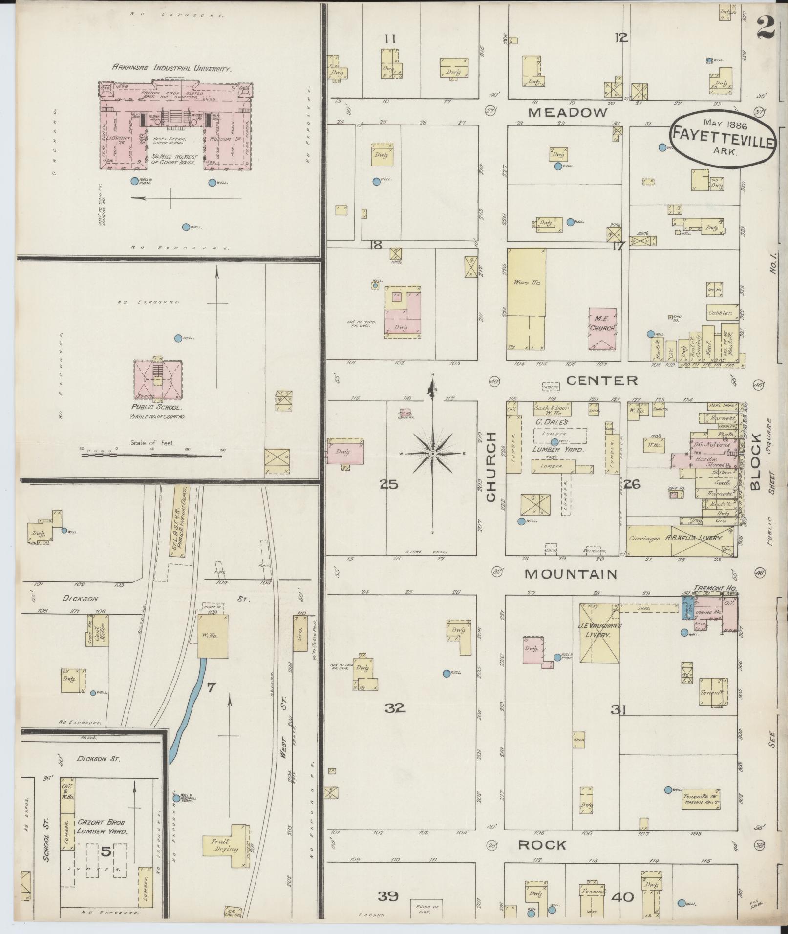 Sanborn Fire Insurance Map from Fayetteville, Washington County, Arkansas (1886), Sheet #0002 - Historic Sanborn Fire Insurance Map Print, vintage old map wall art, antique decor, genealogy gift, Arkansas Arkansas map