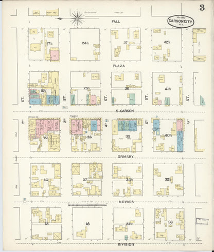 Sanborn Fire Insurance Map from Carson City, Carson City County, Nevada (1890), Sheet #0003 - Complete Map Set gallery image, historic Sanborn map, vintage wall art, Nevada Nevada