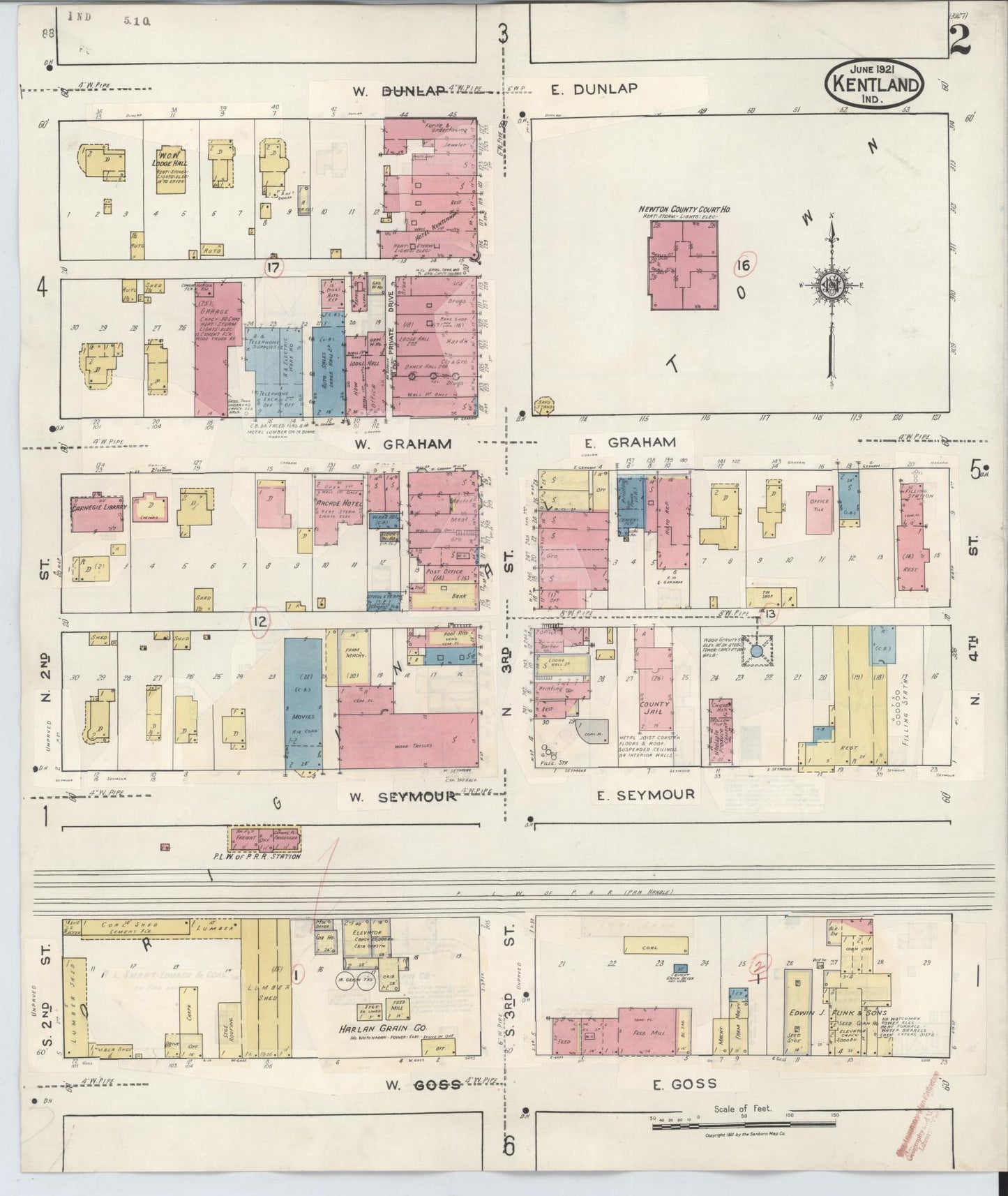 Sanborn Fire Insurance Map from Kentland, Newton County, Indiana (1942), Sheet #0002 - Complete Map Set gallery image, historic Sanborn map, vintage wall art, Indiana Indiana