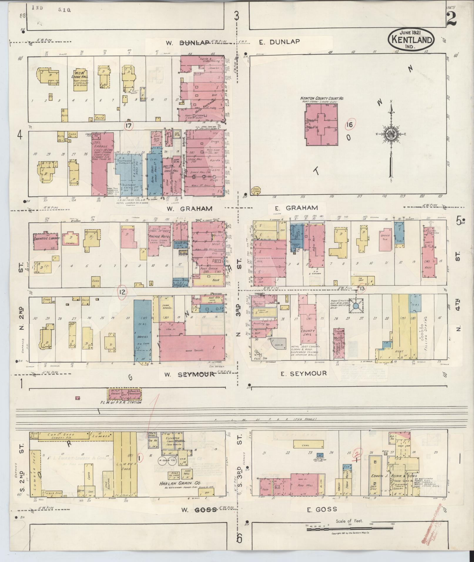 Sanborn Fire Insurance Map from Kentland, Newton County, Indiana (1942), Sheet #0002 - Complete Map Set gallery image, historic Sanborn map, vintage wall art, Indiana Indiana