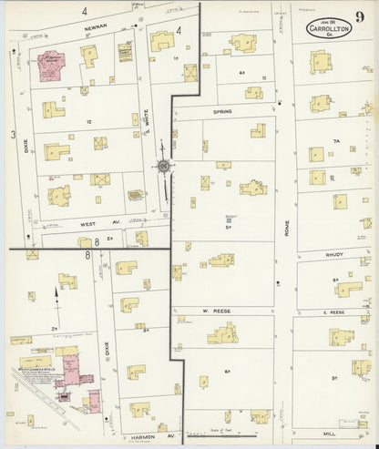 Sanborn Fire Insurance Map from Carrollton, Carroll County, Georgia (1911), Sheet #0009 - Complete Map Set gallery image, historic Sanborn map, vintage wall art, Georgia Georgia