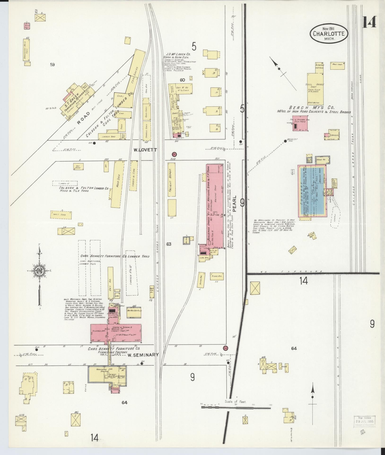 Sanborn Fire Insurance Map from Charlotte, Eaton County, Michigan (1911), Sheet #0014 - Complete Map Set gallery image, historic Sanborn map, vintage wall art, Michigan Michigan