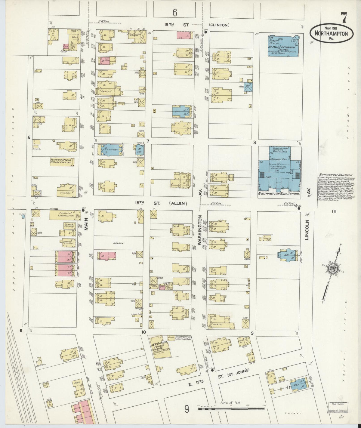 Sanborn Fire Insurance Map from Northampton, Northampton County, Pennsylvania (1911), Sheet #0007 - Historic Sanborn Fire Insurance Map Print, vintage old map wall art, antique decor, genealogy gift, Pennsylvania Pennsylvania map