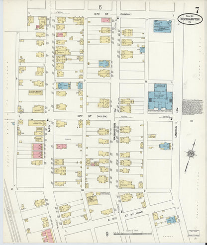 Sanborn Fire Insurance Map from Northampton, Northampton County, Pennsylvania (1911), Sheet #0007 - Historic Sanborn Fire Insurance Map Print, vintage old map wall art, antique decor, genealogy gift, Pennsylvania Pennsylvania map