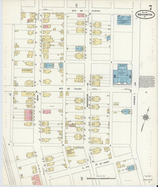 Sanborn Fire Insurance Map from Northampton, Northampton County, Pennsylvania (1911), Sheet #0007 - Historic Sanborn Fire Insurance Map Print, vintage old map wall art, antique decor, genealogy gift, Pennsylvania Pennsylvania map