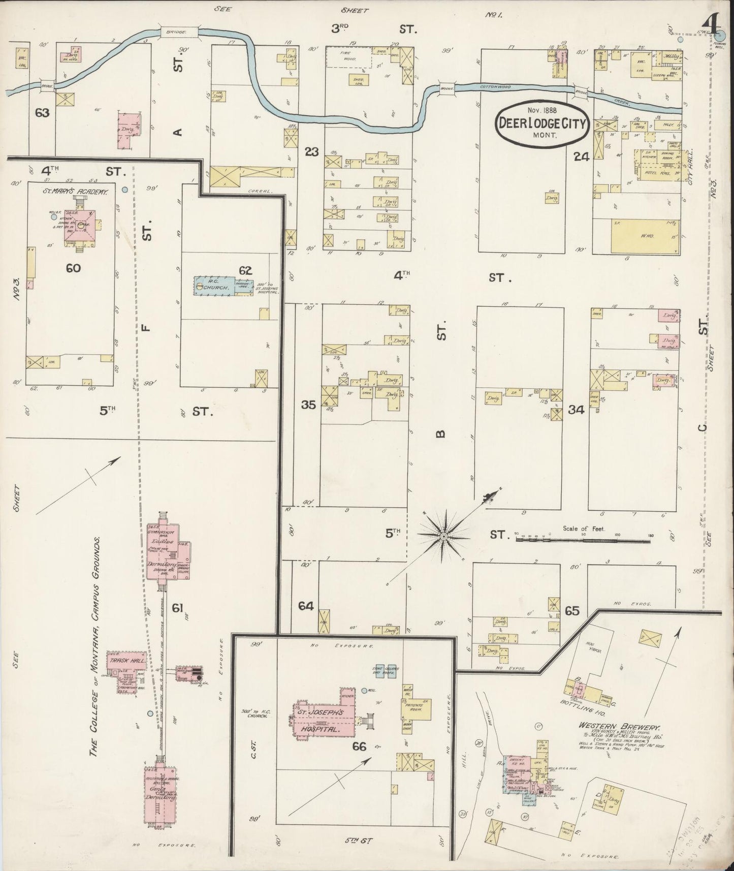 Sanborn Fire Insurance Map from Deer Lodge, Powell County, Montana (1888), Sheet #0004 - Complete Map Set gallery image, historic Sanborn map, vintage wall art, Montana Montana