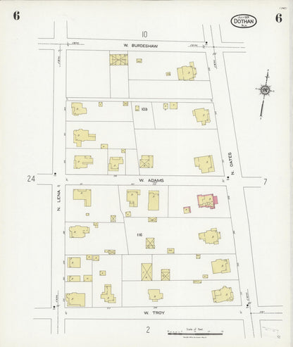 Sanborn Fire Insurance Map from Dothan, Houston County, Alabama (1924), Sheet #0006 - Complete Map Set gallery image, historic Sanborn map, vintage wall art, Alabama Alabama