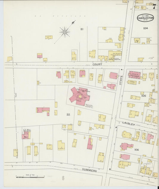 Sanborn Fire Insurance Map from Charleston, Kanawha County, West Virginia (1893), Sheet #0007 - Historic Sanborn Fire Insurance Map Print, vintage old map wall art, antique decor, genealogy gift, West Virginia West Virginia map