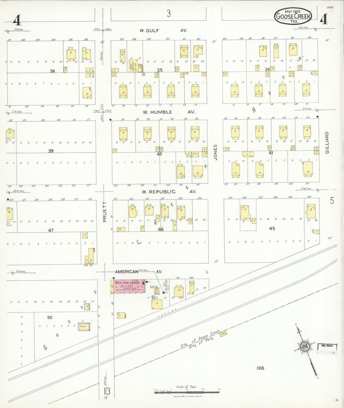 Sanborn Fire Insurance Map from Goose Creek, Harris County, Texas (1926), Sheet #0004 - Complete Map Set gallery image, historic Sanborn map, vintage wall art, Texas Texas