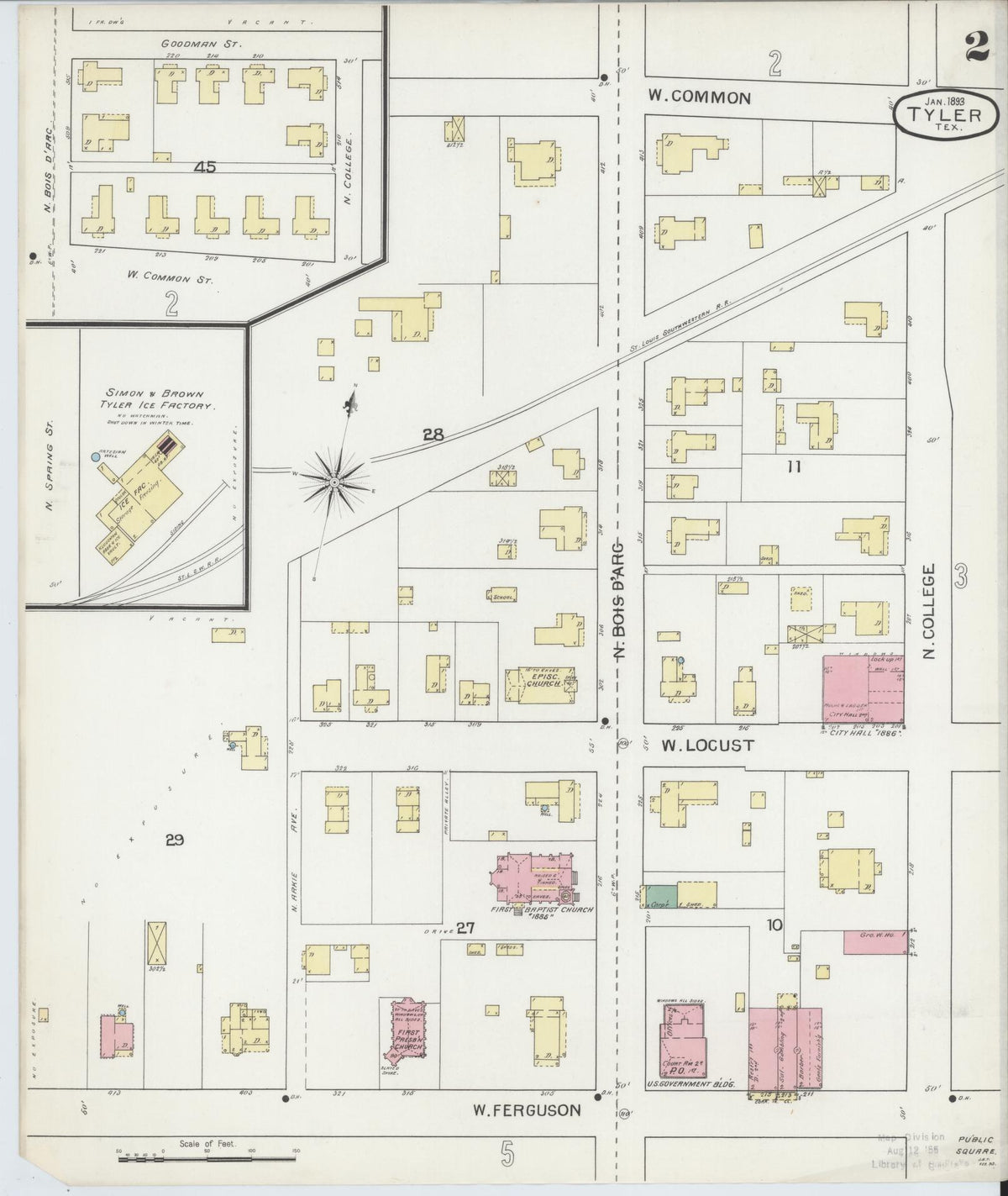 Sanborn Fire Insurance Map from Tyler, Smith County, Texas (1893), Sheet #0002 - Complete Map Set gallery image, historic Sanborn map, vintage wall art, Texas Texas
